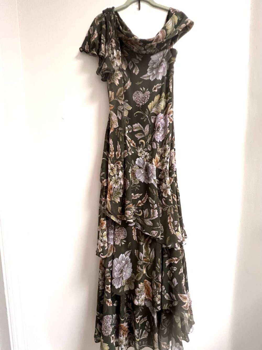 Lauren Ralph Lauren Farm Olive Floral Asymmetric One Shoulder Maxi Dress 6 NWT - Picture 3 of 10